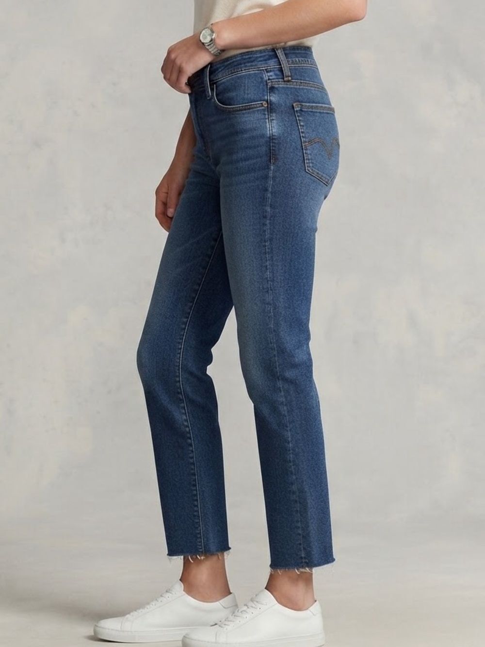 Kut from the Kloth Women's Blue Ankle Skinny Frayed Hem Cropped Jeans Size 16